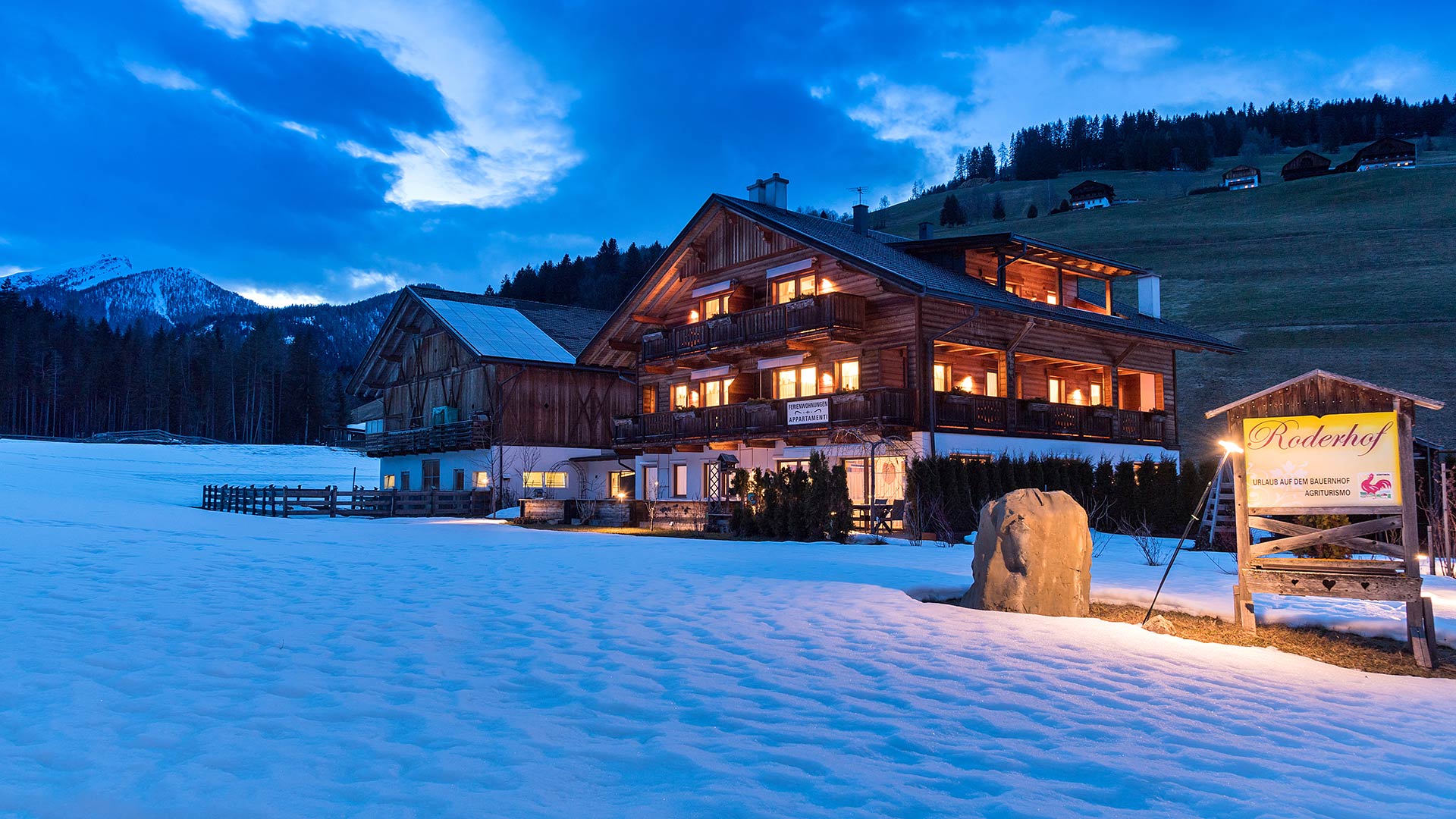 Roderhof Dolomites in the evening